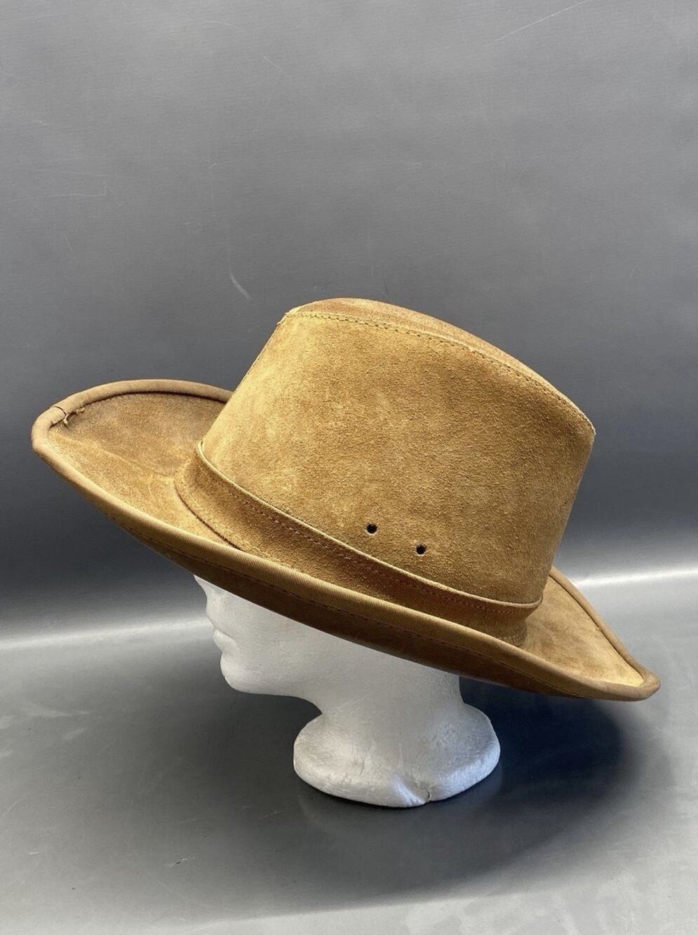 Vintage HENSCHEL Brown Suede Western Outback Boonie Hat Cowboy Leather Snaps